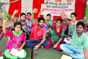 Protesting students at GADVASU in Ludhiana.