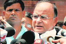Union Minister for Finance, Corporate Affairs and Defence Arun Jaitley addresses mediapersons in New Delhi on Monday.
