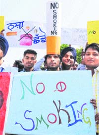 Engineering students participate in an awareness rally against drug addiction in Amritsar on Tuesday.