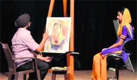 A workshop on cartooning and caricatures in progress at the art gallery in Amritsar on Tuesday.