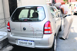 A police official inspects the clash spot at Phase IX, Mohali. Tribune photos: Vicky Gharu