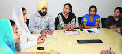 Bibi Pararmjit kaur landran Chairperson Punjab State Woman Commission during meeting on domestic valiance at administration complex phase-1 in Mohali on Tuesday. Tribune photo Vicky Gharu