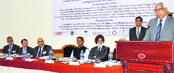 Governor NN Vohra speaks during the international conference on Sustainable Resource Development in the Himalaya in Leh on Tuesday. A Tribune photograph