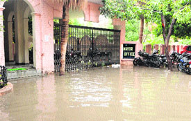 The office of the city mayor was inundated after rain lashed the region on Wednesday.