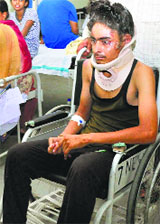 An injured student at Rajindra Hospital in Patiala on Wednesday.