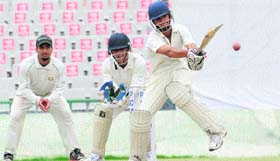 Players in action during a match of the Punjab Inter-District Cricket (Under-25) Championship at the PCA stadium in Mohali on Thursday.