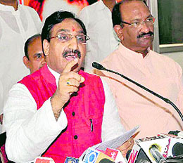 Haridwar MP Ramesh Pokhriyal Nishank addresses mediapersons in Dehradun on Thursday. 