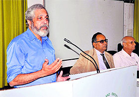 Supreme Court judge Justice Madan B Lokur addresses a gathering at the Rural Litigation and Entitlement Kendra in Dehradun on Thursday.