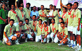 The Aravali team, that stood first in the 15th Annual Sports meet of Central Academy for State Forest Services that concluded on Thursday.