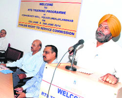 Dalbir Singh Verka along with Police Commisioner Kunwar Vijay Partap Singh the during RTS training programme in Jalandhar on Thurssday.