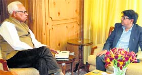 Governor NN Vohra with Joint Secretary (Kashmir Affairs), Ministry of Home Affairs, RK Srivastava at Raj Bhawan in Srinagar on Thursday.
