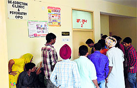 Patients at the drug de-addiction centre of the Civil Hospital in Ludhiana.