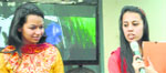 The girls in a border village on Thursday. Tribune photo