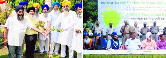 SGPC officials plant saplings; and (right) eminent citizens of Amritsar participate in the Citizens Meet organised by EcoAmritsar to mark the conclusion of Amritsar Foundation Day on Friday.