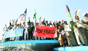Protesting election fraud: Afghans shout slogans during a protest to support presidential candidate Abdullah Abdullah in Kabul on Friday.