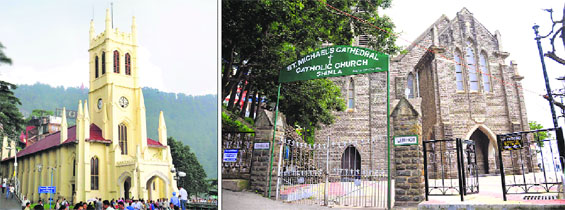 (Left) The Christ Church on The Ridge, Shimla; and (right) The Catholic Church near the Deputy Commissioners Office.