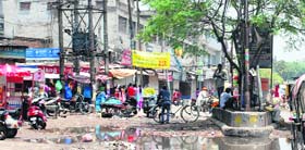 A damaged slip road with encroachments in Amritsar