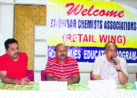 Chemists hold a meeting to discuss various problems faced by them in Amritsar on Sunday