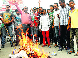 Youth Congress activists protest in Bathinda on Sunday