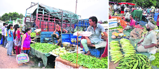 Farmers sell vegetables at the apni mandi at Sector 29 in Chandigarh. 
