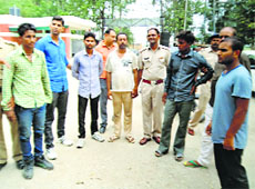 The seven accused after being produced before the Bilaspur duty magistrate on Sunday.