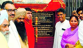 Congress leader Manish Tewari inaugurates a tubewell at Basant Nagar in Ludhiana on Sunday. 