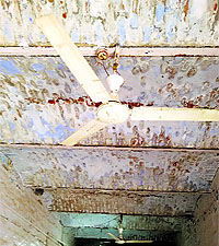 A badly damaged ceiling at the centre in Muktsar