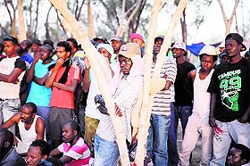 African asylum seekers protest after leaving Holot open detention centre in southern Israels Negev desert.