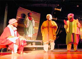 Artistes perform a play, Tughlaq, during the 8th Punjabi Theatre Festival at Virsa Vihar in Amritsar on Tuesday