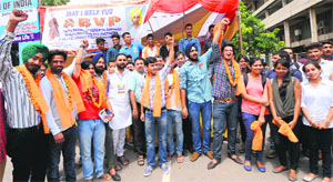 Former leaders of PUSU and SOPU who joined the ABVP at Panjab University in Chandigarh on Monday.