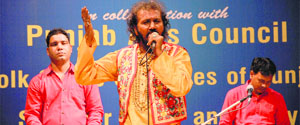 Sufi singer Surinder Sagar performs at the Punjab Kala Bhawan in Chandigarh on Monday.