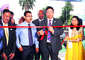 RK Dubey, Chairman and Managing Director of Canara Bank, inaugurates a branch on Chakrata Road in Dehradun on Monday.