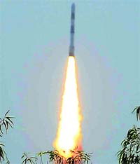PSLV-C23 blasts off from the Sriharikota space centre.