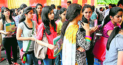 Students submit admission forms at DAV College, Sector 10, Chandigarh, on Tuesday