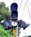 The dysfunctional traffic lights at Race Course Chowk (above) and Dharampur Chowk (right) in Dehradun on Tuesday.