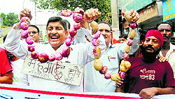 Activists of the Jammu West Assembly Movement protest in Jammu on Tuesday