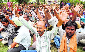The striking staff at GADVASU in Ludhiana on Tuesday