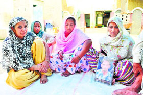 Paramjit Kaur, widow of Sukhjinder Singh, Jasbir Kaur, widow of Nirmal Singh, and her widowed mother-in-law at Lelel Kalan village in Sangrur on Tuesday