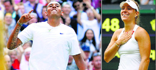 Nick Kyrgios played a fearless brand of tennis to defeat Rafael Nadal in the fourth round; and Angelique Kerber showed a lot of heart to keep the more powerful Maria Sharapova at bay during their fourth-round match in London on Tuesday.
