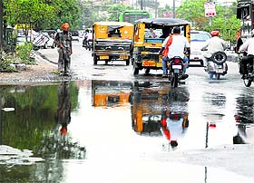 A waterlogged road near the DCs office.