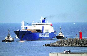 Danish cargo ship Ark Futura, carrying Syris chemical weapons, arrives at Gioia Tauro port, southern Italy, on Wednesday.
