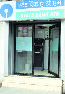 An ATM without security guard in the Nai Basti area of Jammu.