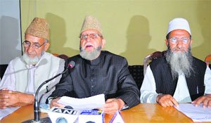 Grand Mufti Bashiruddin addresses a press conference in Srinagar on Thursday. 