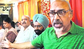 Former DGP Shashikant levels allegation against a former minister in Ludhiana on Thursday.