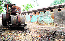The prime location near the Hall Gate along the faseel wall, which will be auctioned soon, is levelled by a road roller in Amritsar