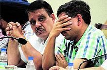 An official seems tired during a Health Department meeting at the Mini-Secretriat in Bathinda on Friday