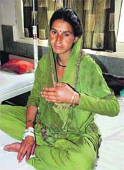 Sunita, a snakebite victim, at the General Hospital in Sector 6, Panchkula, on Friday. 