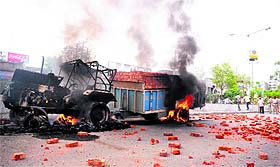 Residents had set ablaze a tractor-trailer after it hit 19-year-old Karan, who was killed on-the-spot, in Jalandhar.