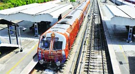 The train flagged off by PM Modi reaches Udhampur railway station.