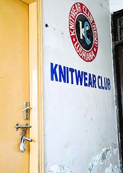 The locked premises of the Knitwear Club in Ludhiana.